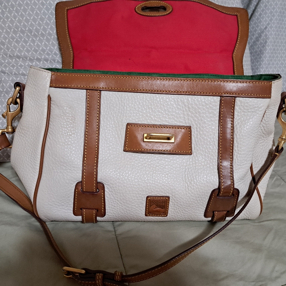 Dooney & Bourke Cream Leather Crossbody Bag with Brown Trim